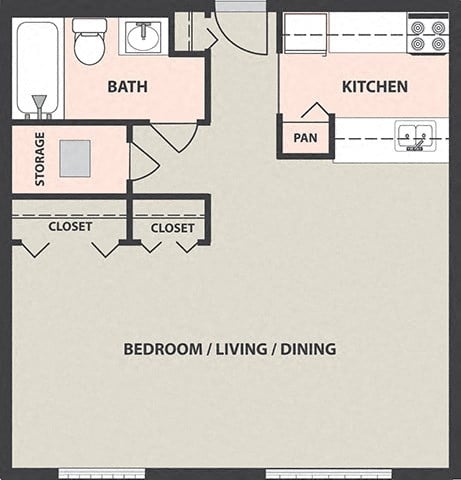 Floor plan for studio, 1 bath