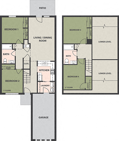 Floor plan for 4 beds, 2 baths