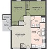 Floor plan for 2 beds, 1 bath, 835 sqft