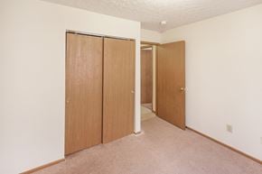 Columbus apartment for rent - a bedroom with two closet doors and a carpeted floor