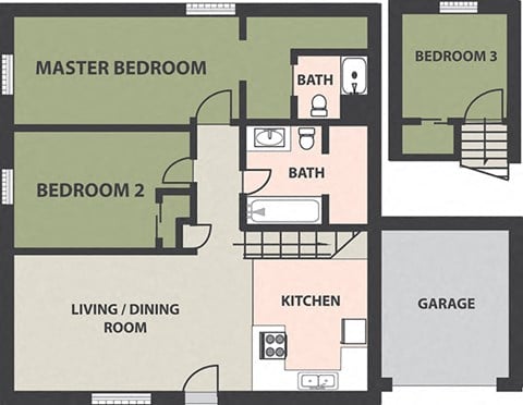 Floor plan for 3 beds, 1.5 baths, 1474 sqft