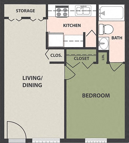 Floor plan for 1 bed, 1 bath