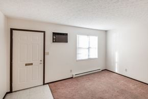 Covington apartment for rent - an empty living room with a white door and a window