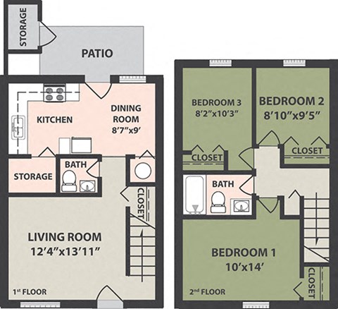 Floor plan for 3 beds, 1.5 baths