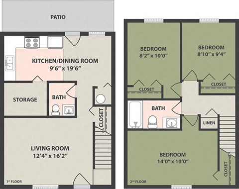 Floor plan for 3 beds, 1.5 baths