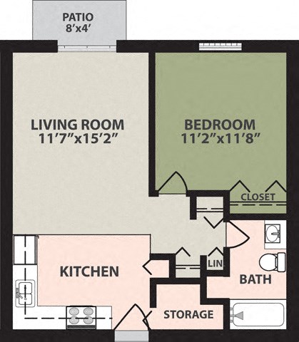 Floor plan for 1 bed, 1 bath