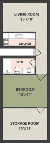 Floor plan for 1 bed, 1 bath