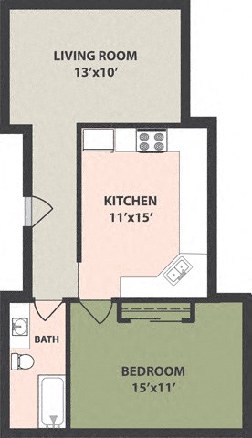 Floor plan for 1 bed, 1 bath