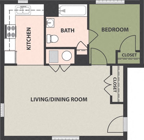 Floor plan for 1 bed, 1 bath