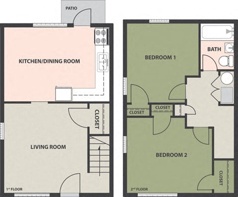 Floor plan for 2 beds, 1 bath