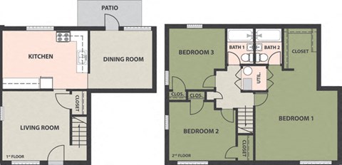 Floor plan for 3 beds, 1 bath