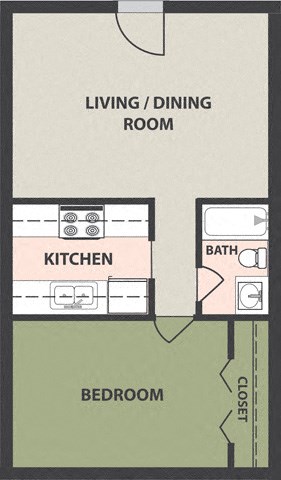 Floor plan for 1 bed, 1 bath