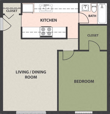 Floor plan for 1 bed, 1 bath