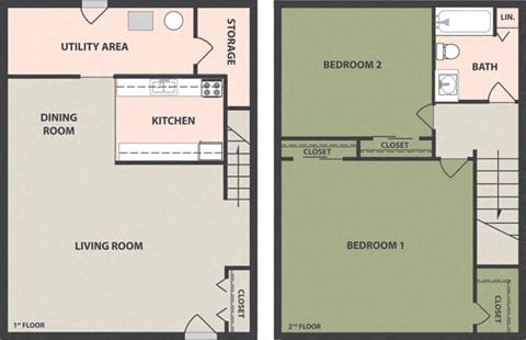 Floor plan for 2 beds, 1 bath, 692 sqft