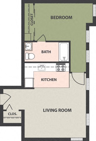 Floor plan for 1 bed, 1 bath