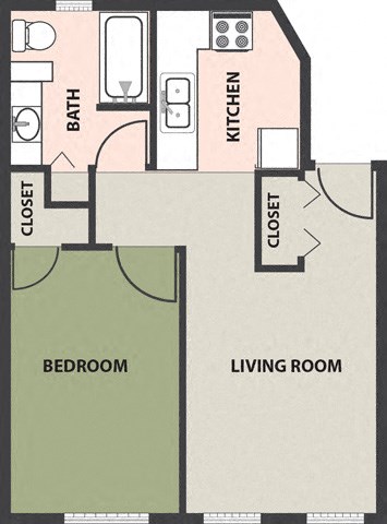 Floor plan for 1 bed, 1 bath