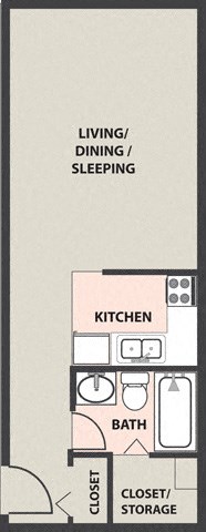 Floor plan for studio, 1 bath