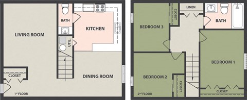 Floor plan for 3 beds, 1.5 baths