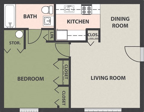 Floor plan for 1 bed, 1 bath