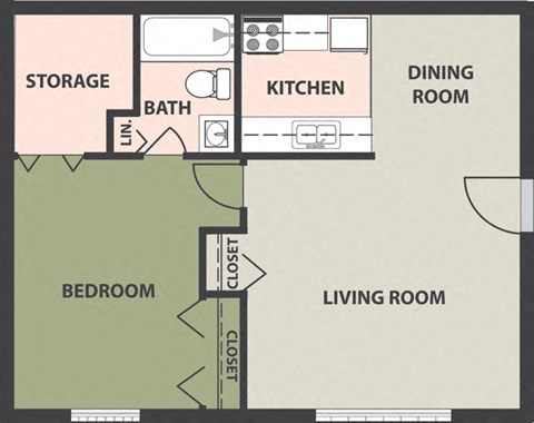 Floor plan for 1 bed, 1 bath
