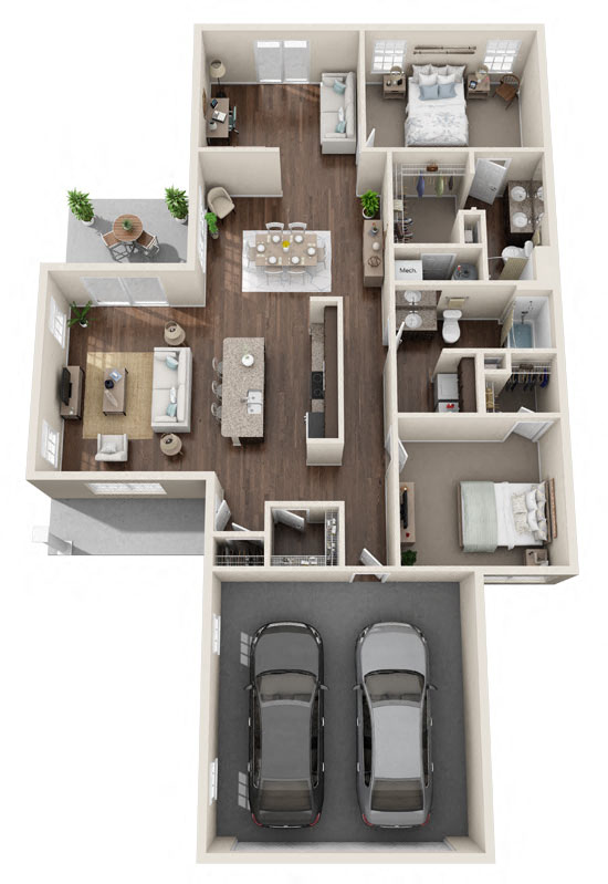 Floor plan for 2 beds, 2 baths, 1620 sqft