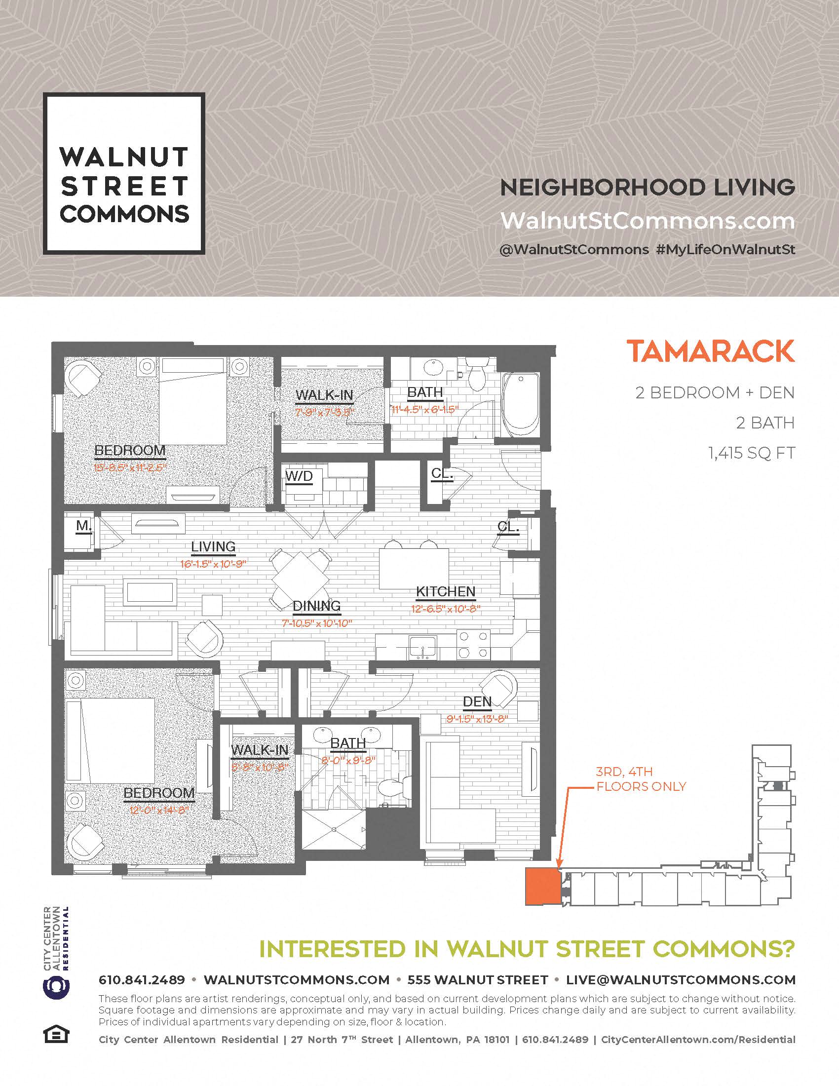 Floor plan for 2 beds, 2 baths, 1415 sqft