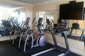 Fanwood apartment for rent - the gym is equipped with cardio equipment and a large mirror