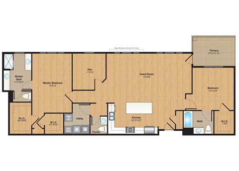 Floor plan for 2 beds, 2 baths, 1741 sqft
