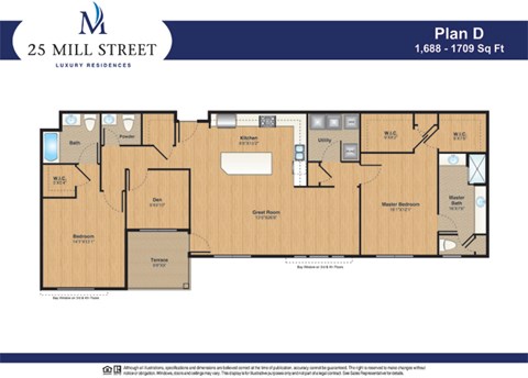 Floor plan for 2 beds, 2 baths, 1699 sqft