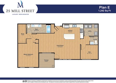 Floor plan for 1 bed, 1 bath, 1242 sqft
