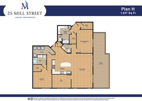 Floor plan for 2 beds, 2 baths, 1937 sqft