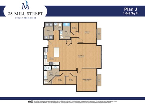 Floor plan for 2 beds, 2 baths, 1649 sqft