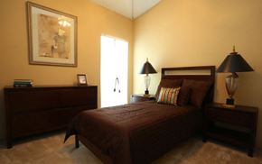 Houston apartment for rent - a bedroom with a bed and a dresser and a window