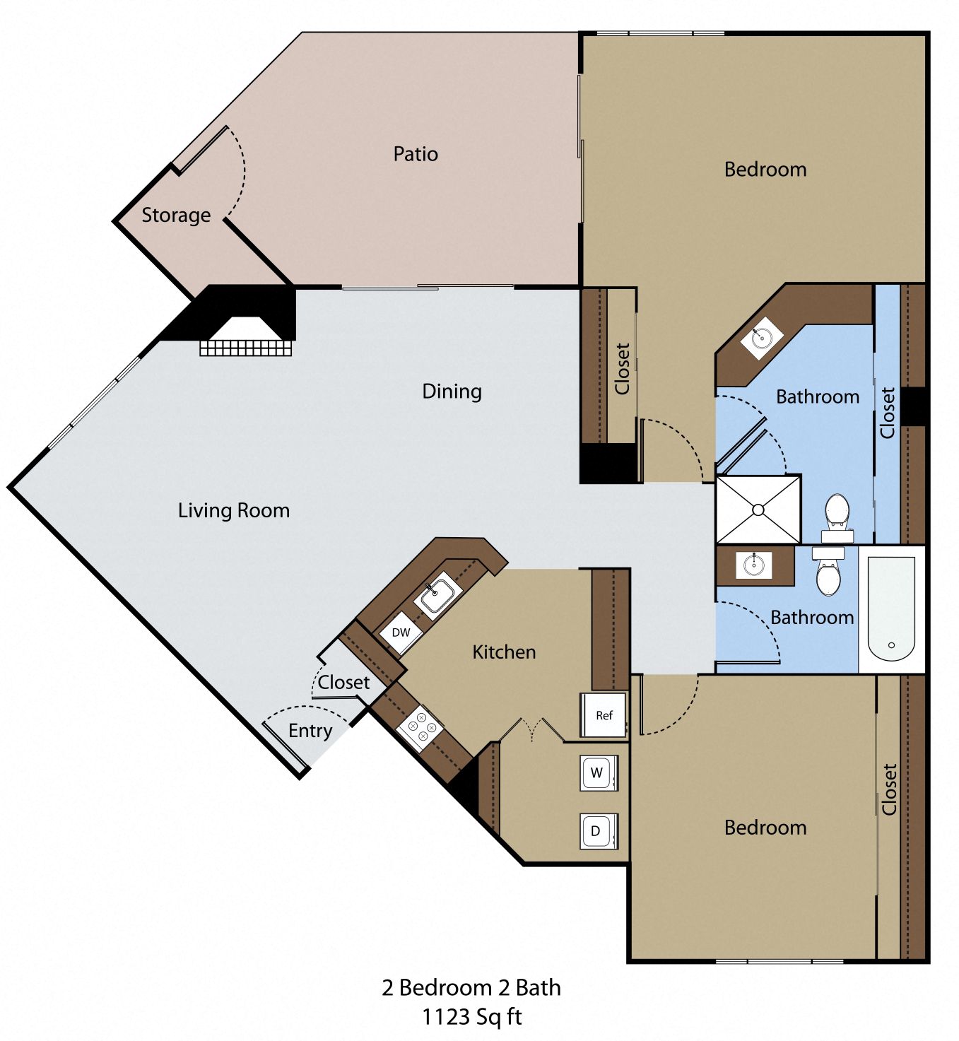 Floor plan for 2 beds, 2 baths, 1123 sqft