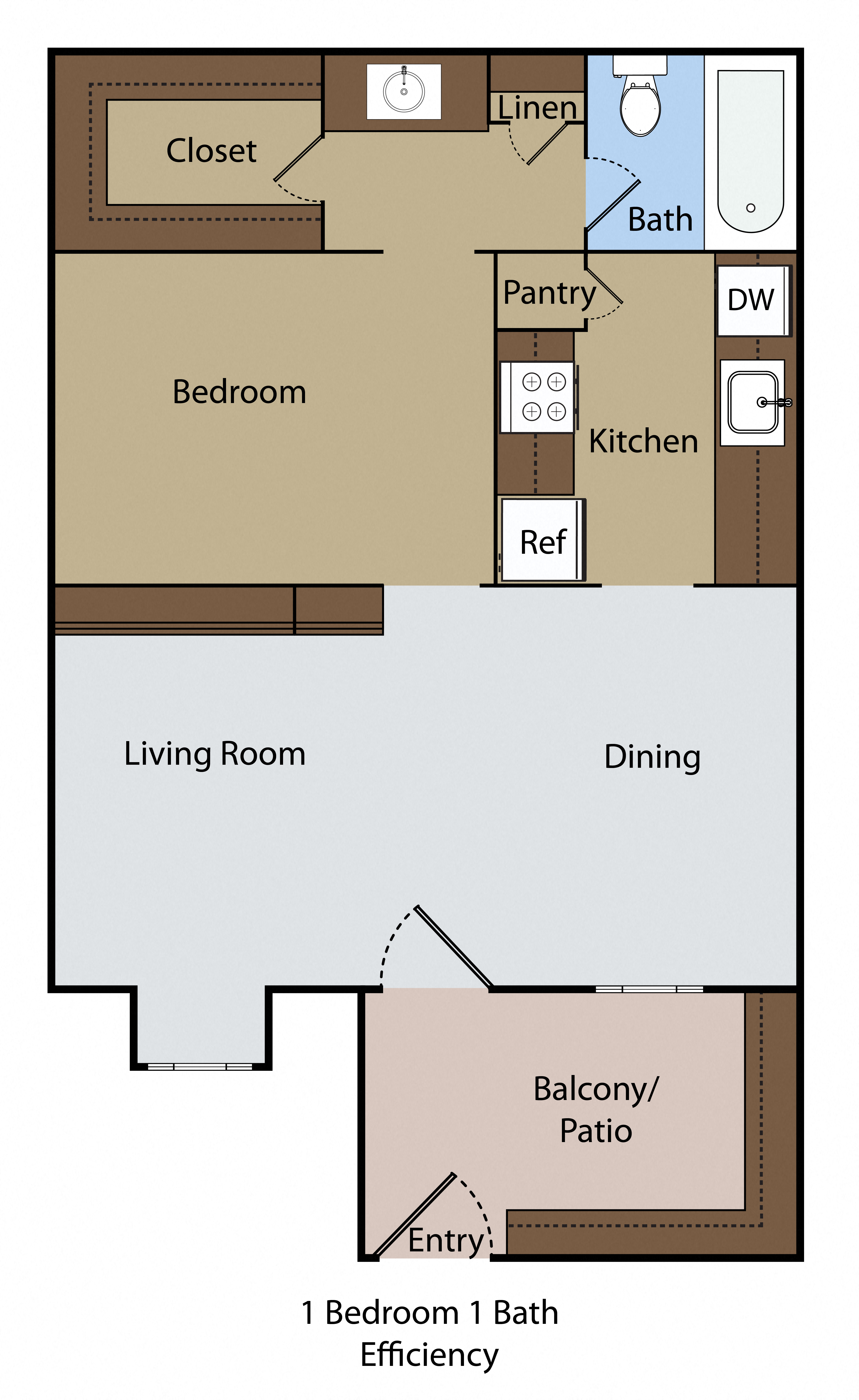 Floor plan for 1 bed, 1 bath, 550 sqft