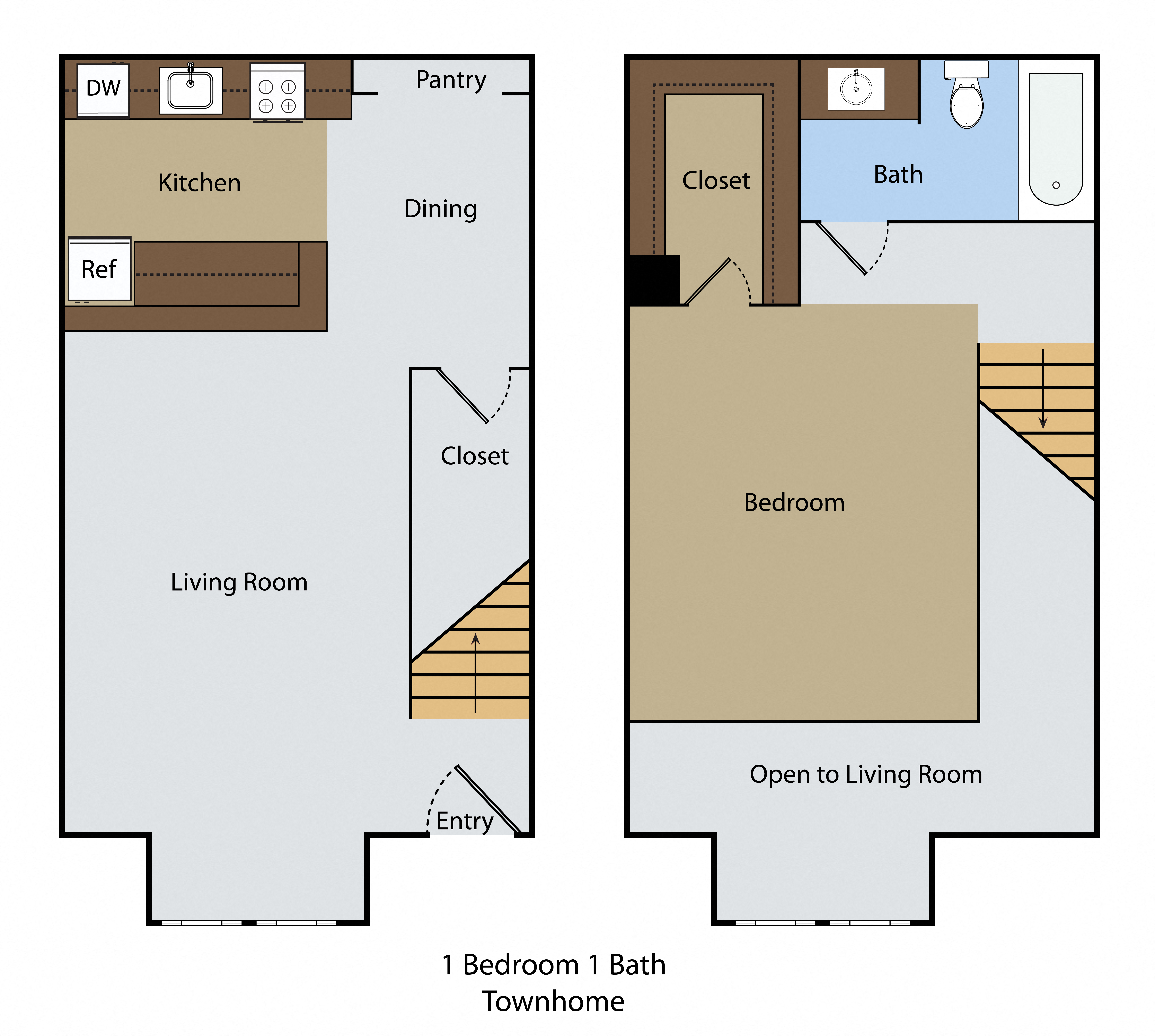 Floor plan for 1 bed, 1 bath, 700 sqft