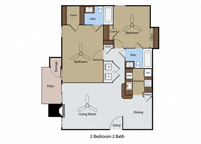 Floor plan for 2 beds, 2 baths, 900 sqft