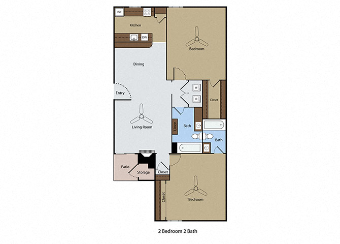 Floor plan for 2 beds, 2 baths, 1065 sqft
