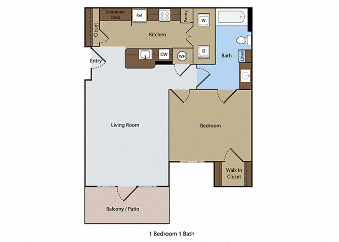 Floor plan for 1 bed, 1 bath, 779 sqft