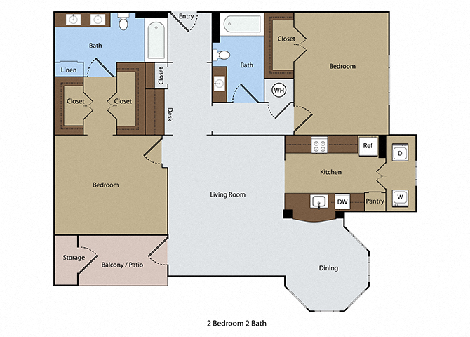 Floor plan for 2 beds, 2 baths, 1237 sqft
