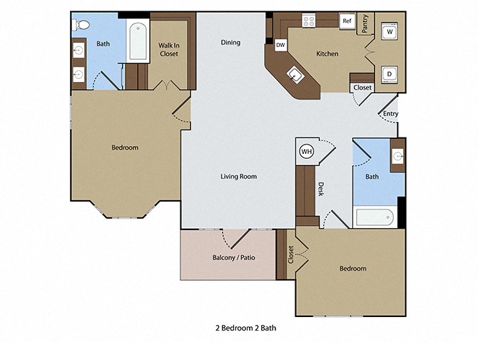 Floor plan for 2 beds, 2 baths, 1147 sqft