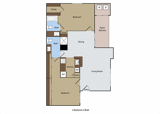 Floor plan for 2 beds, 2 baths, 950 sqft