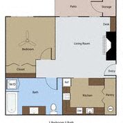 Floor plan for 1 bed, 1 bath, 575 sqft