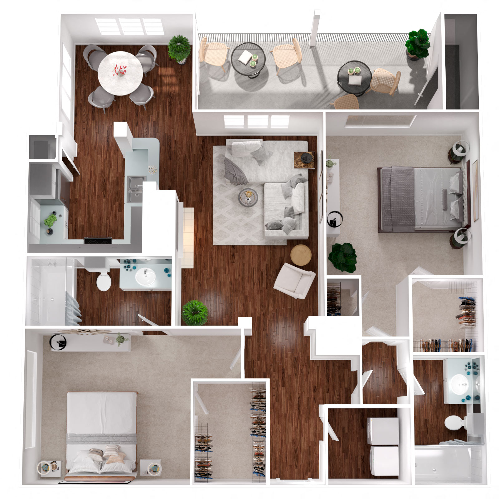 Floor plan for 2 beds, 2 baths, 1065 sqft