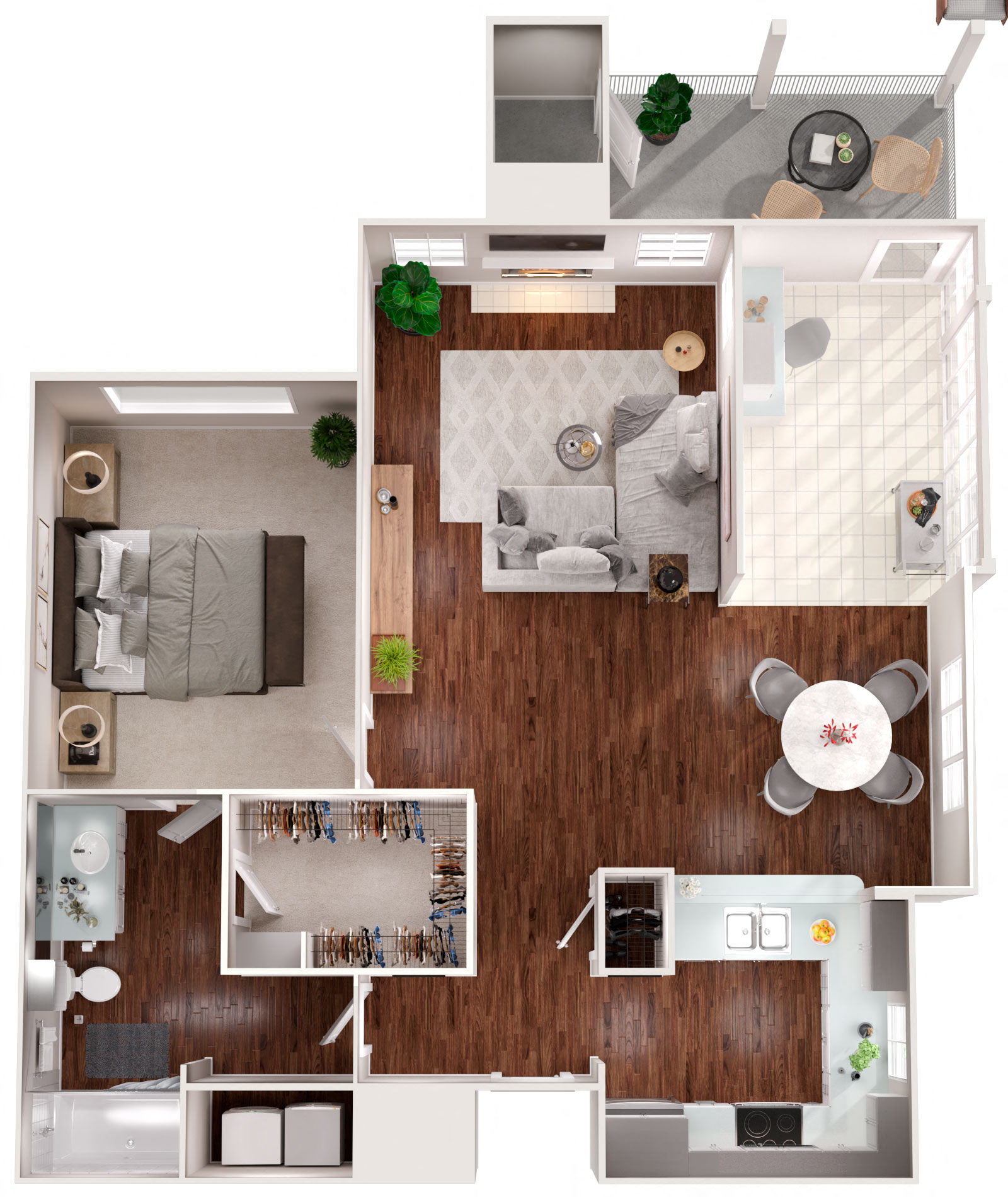 Floor plan for 1 bed, 1 bath, 991 sqft