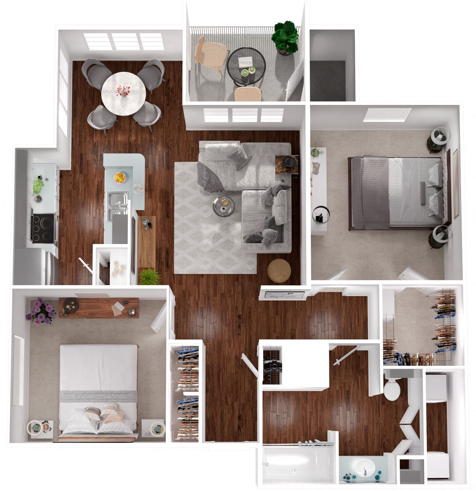 Floor plan for 2 beds, 1 bath, 917 sqft