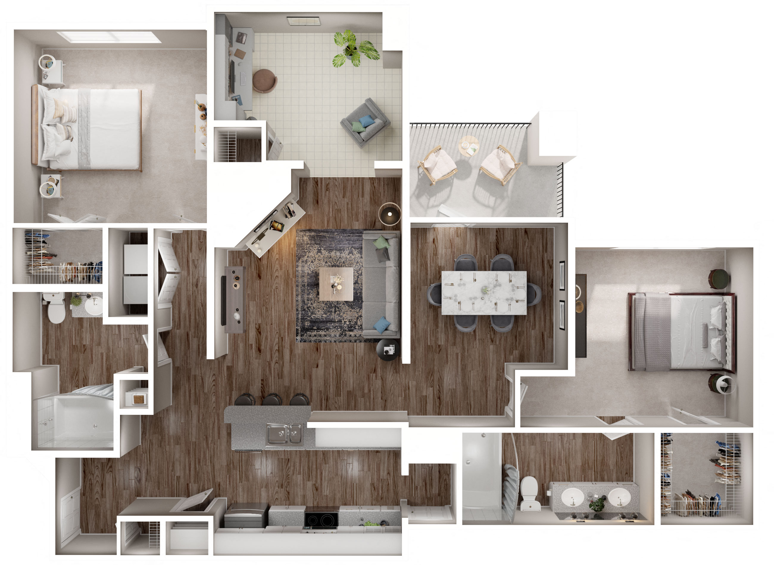Floor plan for 2 beds, 2 baths, 1361 sqft