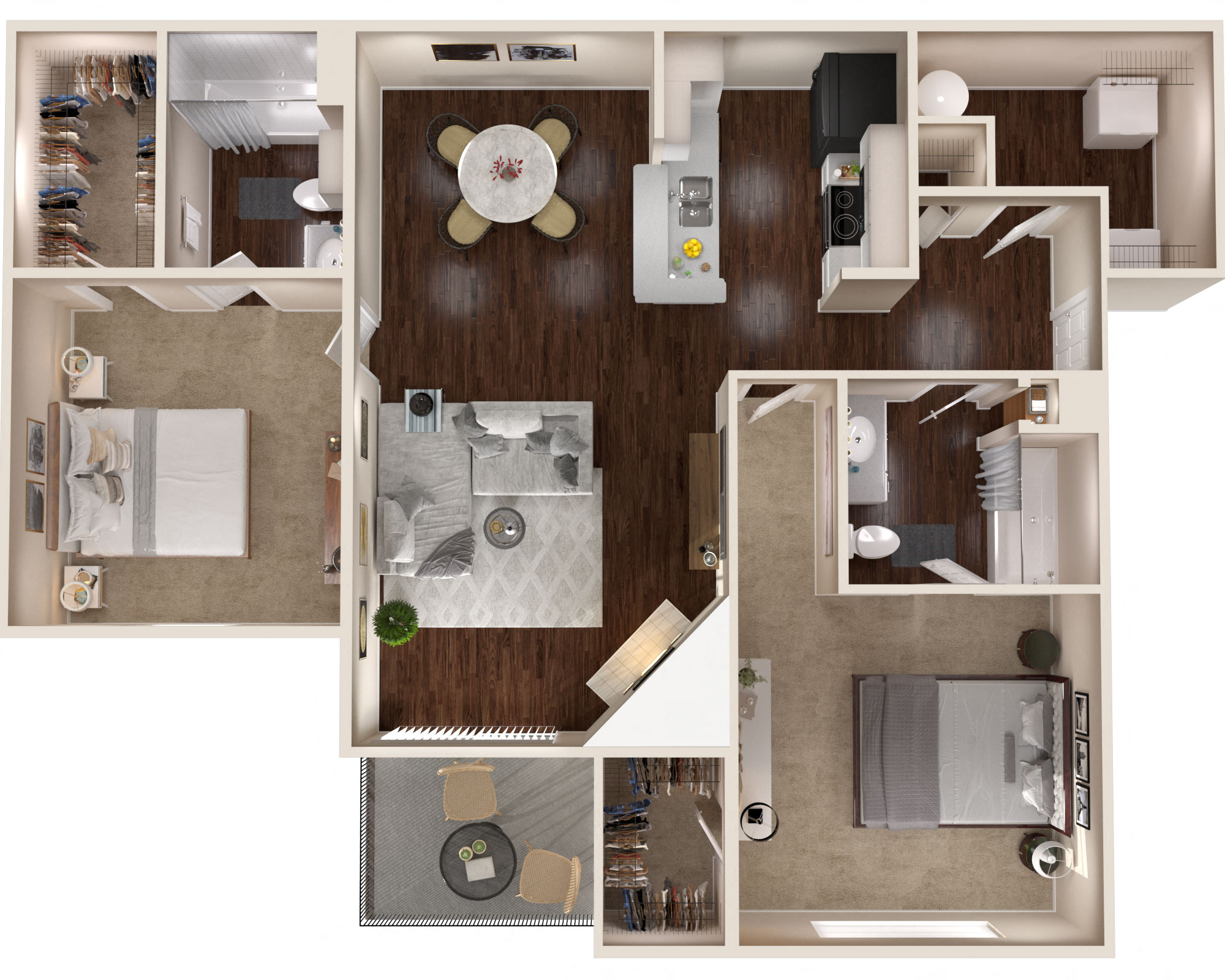 Floor plan for 2 beds, 2 baths, 1078 sqft