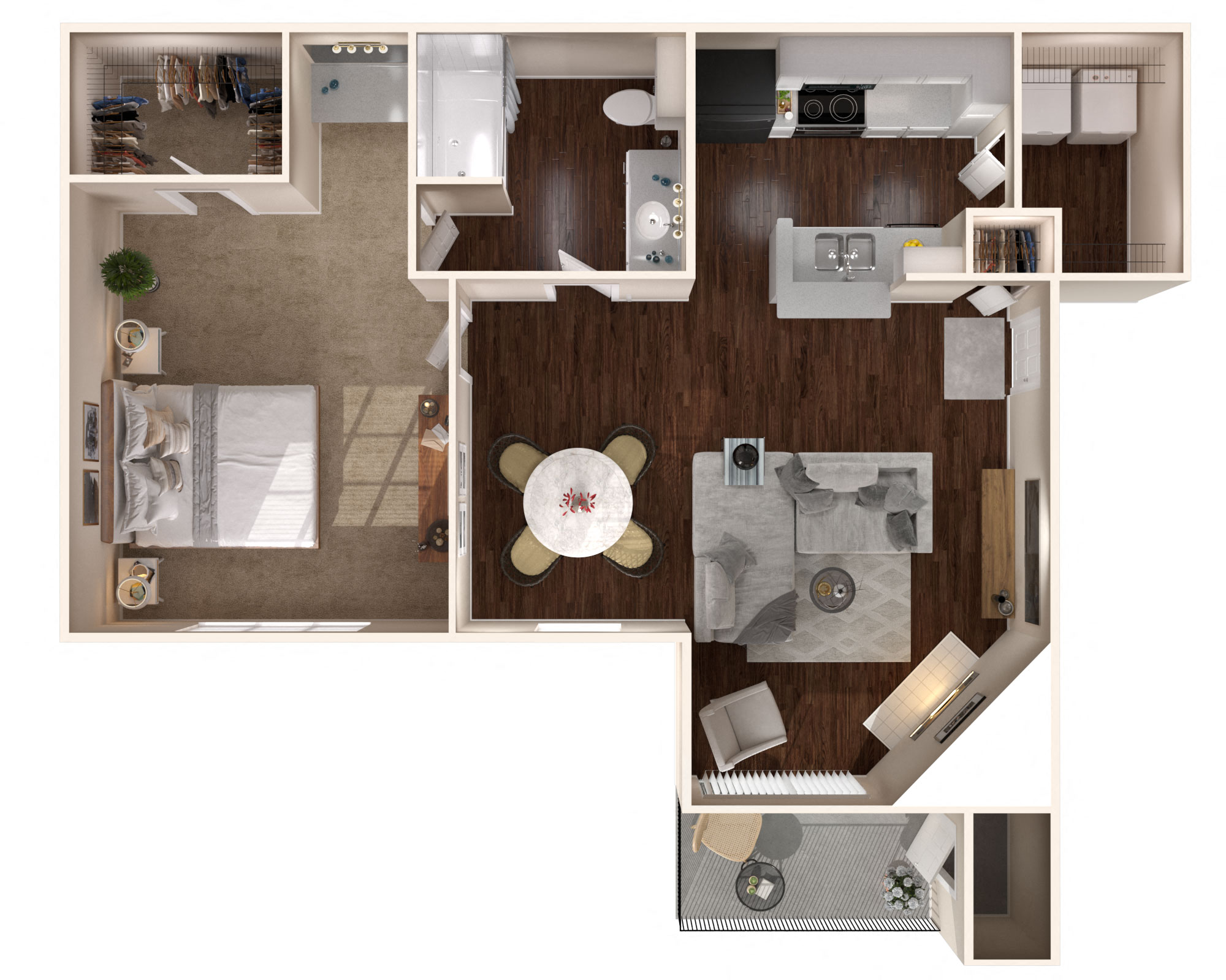 Floor plan for 1 bed, 1 bath, 875 sqft
