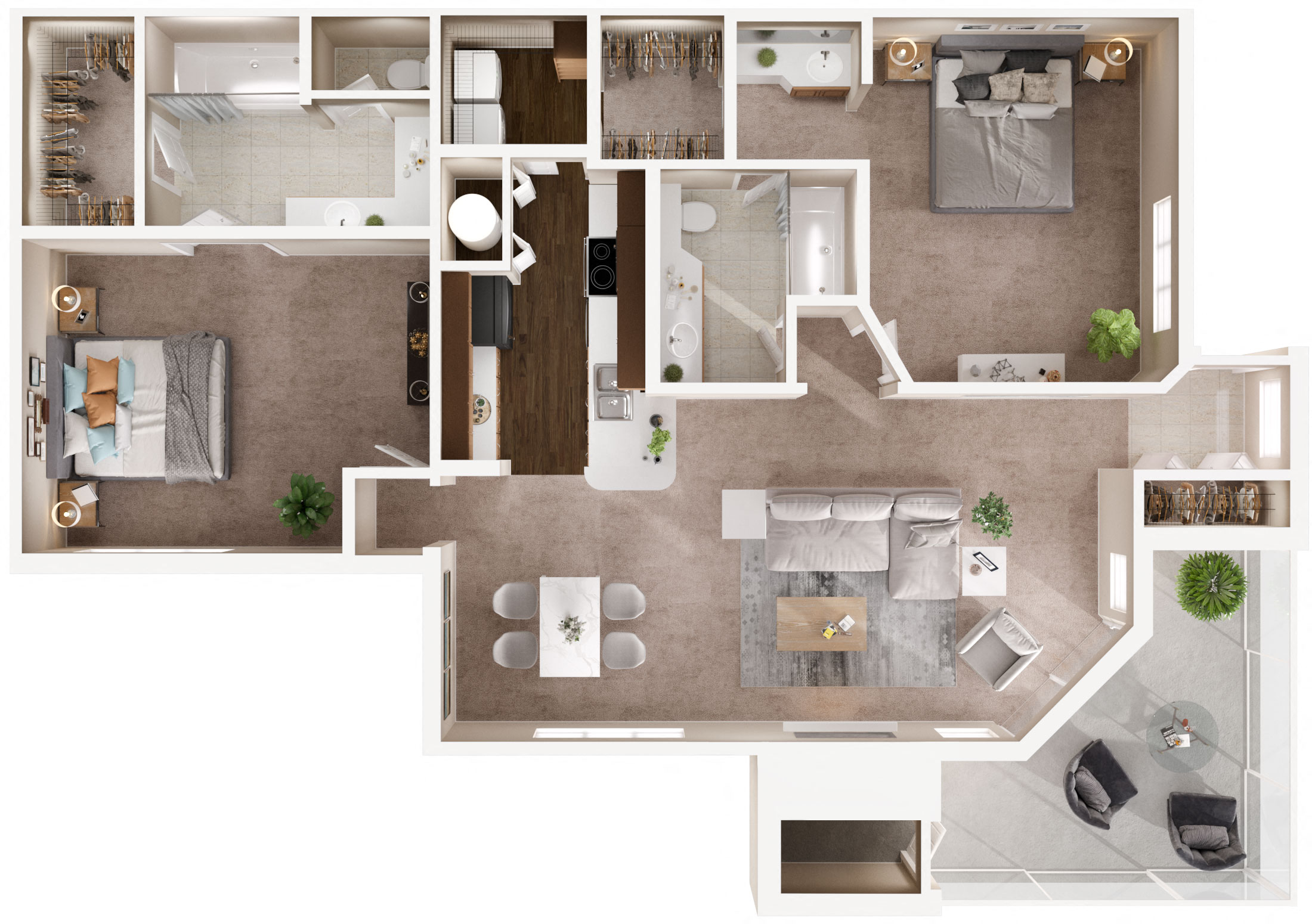 Floor plan for 2 beds, 2 baths, 1450 sqft